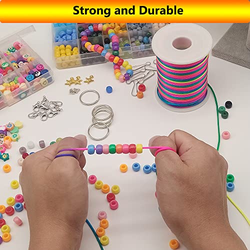 2 mm 330 Feet Satin Nylon Cord String for Jewelry Making Bracelet Necklaces Beading Thread Rattail Macrame Kumihimo Chinese Knot Craft - size: Rainbow