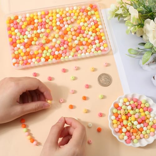 1 Box 500Pcs Round Matte Beads Opaque Acrylic Beads 8mm Ball Frosted Orange Imitated Silicone Bubblegum Smooth Rubberized Spacer Loose Bead for Jewelry Making Bracelet Necklace DIY Crafts - color: Orange