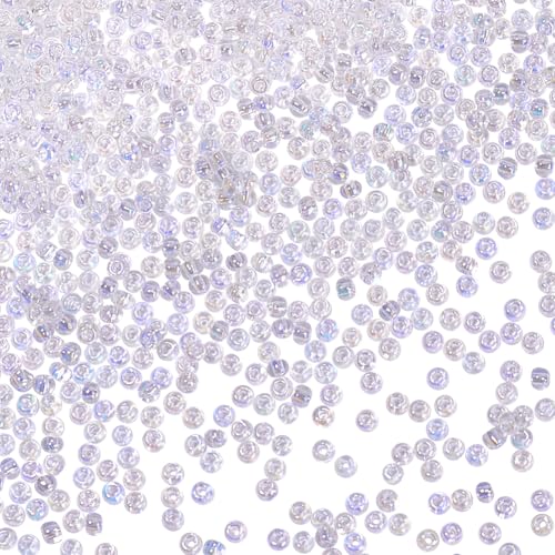 PH PandaHall 10000pcs 11/0 2mm Glass Seed Beads Round Waist Beads Transparent Rainbow Mini Spacer Beads Clear Glass Beads Glass Seed Beads for Earring Bracelets Necklace Jewelry Making