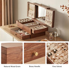CHOSIN Black Walnut Wooden Jewelry Box for Women, 3 Level Multi-functional Drawer Organizer Box Watch Necklace Ring Earring Storage Mothers Day Gifts for Mom - style: With Mirror1