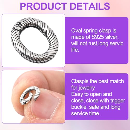 Pndeyo 925 Sterling Silver Jewelry Clasps, Hypoallergenic Round Necklace Enhancer Shortener, Spring Rings Clasp Connector Clips for Bracelet Anklet Jewelry Making- Black - color: Black-1pc-0.4"×0.32"