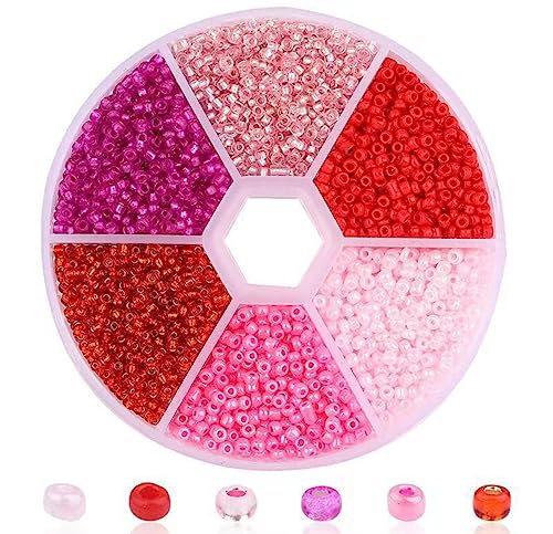 1 Box 3900pcs Mixed Color 2mm Glass Seed Beads-Small Round Spacer Loose Czech Beads for Jewelry Making Embroidery Accessories, (Pink) - color: Pink