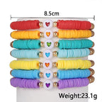 COLORFUL BLING 5-12Pcs Bohemian Love Heart Bead Bracelets for Women Vinyl Disc Heishi Surfer Stackable Stretch Bracelet Summer Beach Boho Jewelry - color: 7pcs pure