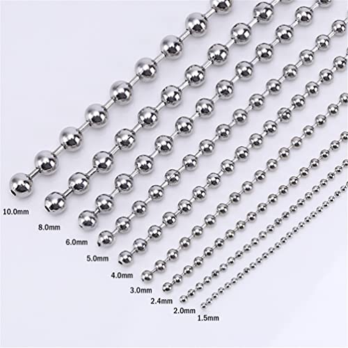 Titanium Stainless Steel Small Beads Ball Chain Necklace for Men Women 24-38 Inches Silver Black Gold - color: Silver, 8mm wide