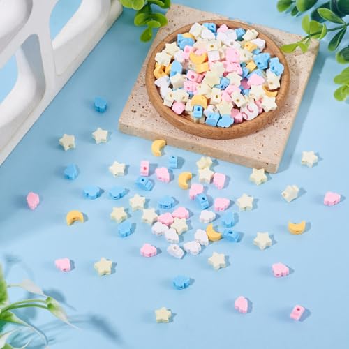 200Pcs Polymer Clay Beads Candy Moon Star Cloud Bead Colorful Slice Loose Spacer Beads for DIY Friendship Bracelet Necklace Earring Phone Strap Charm Keychain Jewelry Making - color: Mixed Color-Cloud