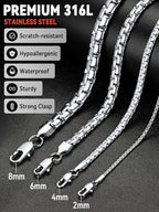 FaithHeart Mens Black/Silver/Gold Stainless Steel Flat Box Link Chain Necklace, Stylish 2/4/6/8mm Width Box Chains Necklaces for Men Non Tarnish Hip Hop Chain Jewelry Gifts,14"-30" Length - color: 2mm Width-Classic Silver, size: 20 Inches Length