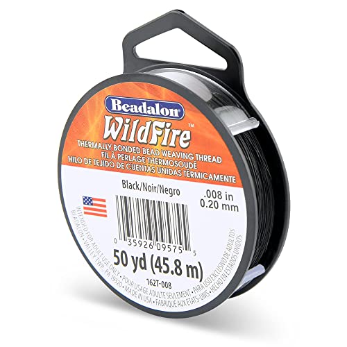 Beadalon Wildfire Ultra - Beading Thread, Beading Supplies for Crafters, Jewelry Makers, Beaders. Braided Fishing Line - size: 0.008 in / 50 yd, style: Black