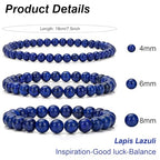 3Pcs Natural Healing Crystal Bracelets for Women Men, 4mm 6mm 8mm Beaded Stretch Bracelet Set, Black Tourmaline Natural Stone Gemstone Jewelry Gifts for Meditation, Reiki & Yoga - color: Lapis Lazuli