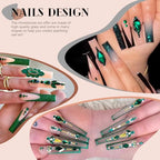 Emerald Green Glass Nail Rhinestones - 1680pcs Multi Shapes Flatback Gems + 1500pcs 1.5-4mm Round Crystal with Rhinestones Glue Gel for Nail Art - color: Emerald Green with Glue