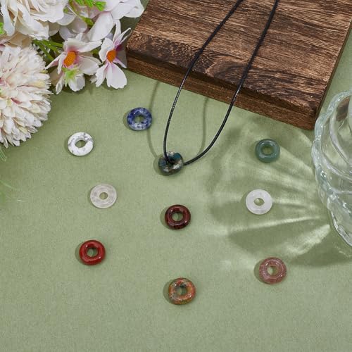 10Pcs 10 Style Natural Donut Charm 15mm Mixed Gemstone Hollow Circle Pendants Flat Round Disc Pendants Large Hole Charms Dangle Charm for Jewelry Making Necklace Bracelet Earring Supplies - size: 15x5mm