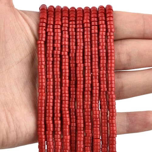 300pcs Natural Red Coral Heishi Spacer Beads 2x4mm Genuine Real Disc Stone Beading DIY Charm Smooth Loose Gemstone Beads for Jewelry Making Bracelets Necklaces Earrings Crafts - color: Red Coral