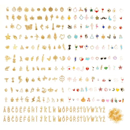 352 Pcs Assorted Charms for Jewelry Making,Mixed Enamel KC Gold Alloy Letter Pendants,Wholesale Bulk Jewelry Charms for DIY Necklace Bracelet Earring and Crafting - style: A3:Charms-252PCS