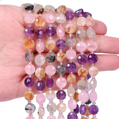 8×5mm Mixed Natural Stone Beads for Jewelry Making About 35-40pcs 1 Strand 15" Drilled Flat Faceted Cabochon Gemstone Beads for Bracelets Necklace DIY Crafts - color: Mixed