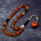 Simple Designed Natural Stone Worry Beads - Prayer Beads Tesbih-Tasbih-Tasbeeh-Misbaha-Subha-Sebha-Sibha-Rosary (Red Agate Natural Stone -8 mm 33- Beads/Drop Tassel) - color: Red Agate Natural Stone -8 mm 33- Beads / Drop Tassel