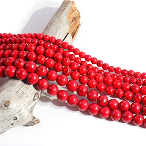 Natural Stone Beads 6mm Red Turquoise Polished Round Smooth Gemstone Beads for Jewelry Making 15 Inch(Red Turquoise,6mm) - color: Red Turquoise, size: 6mm