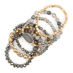 RIAH FASHION Bohemian Acrylic Druzy Multi-Layer Bead Statement Bracelet - Versatile Faux Stone Pendant Stretch Strand Stackable Cuff Bangle Set Sparkly Crystal - color: Bohemian Oval Druzy Set - Light Gray