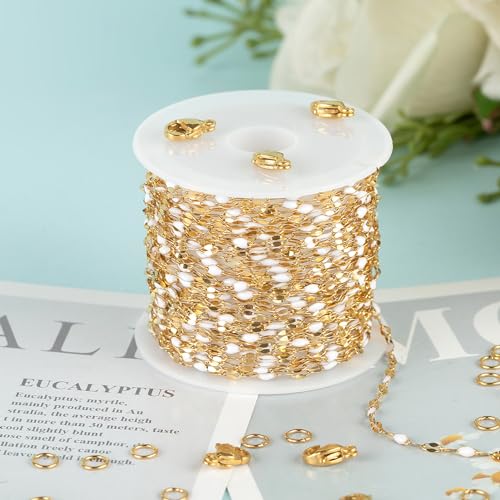 UMAOKANG 5 Meters Stainless Steel Jewelry Chain Enamel Chain for Jewelry Making Gold Plated Chain with Jump Rings and Lobster Clasps - color: Gold-White
