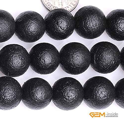 GEM-Inside Black Frost Spacer Agate Gemstone Loose Beads Natural Energy Power Beads for Jewelry Making 14mm Round 15 Inches - color: Black Agate, size: 14mm