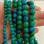 124Pcs (2 Strand/Set) 6mm Azurite Smooth Round Beads AAA Grade Premium Round Gemstone Real Stone Loose Beads for DIY Bracelet Jewelry String Making - color: Blue Green, size: 6mm