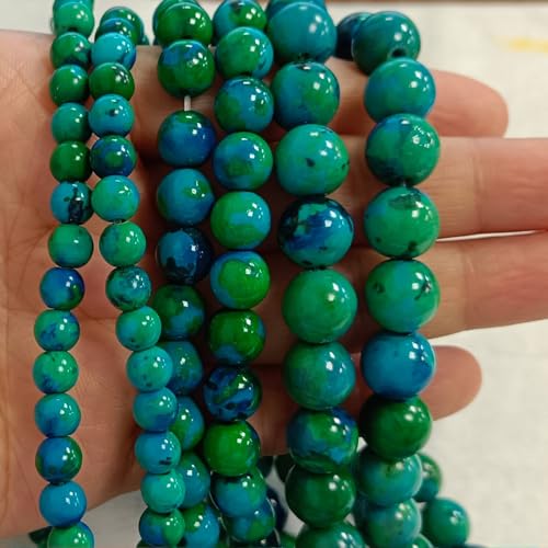 124Pcs (2 Strand/Set) 6mm Azurite Smooth Round Beads AAA Grade Premium Round Gemstone Real Stone Loose Beads for DIY Bracelet Jewelry String Making - color: Blue Green, size: 6mm