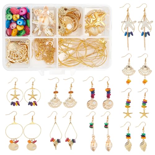 SUNNYCLUE 1 Box DIY Make 10 Pairs Shell Starfish Earring Dangles Making Kit Scallop Alloy Pendants Flat Round Teardrop Steel Charms Jewelry Findings for Beginners Earring Jewellery Making Crafts - color: Beach Themed Earring 1