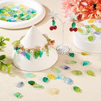 Beadthoven 150Pcs Leaf Beads 15 Styles Baking Paint Glass Pendants Transparent Green Leaf Beads Caps with Hole for Bracelet Earring Necklace Crafts Jewelry Making DIY Accessories - color: Leaf-15 Styles
