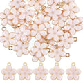 Thinp 30 Pcs Cherry Blossoms Decor, Flower Charms for Jewelry Making Small Flower Enamel Charms Gold Plated Flowers Pendants for DIY Crafts Purse Keychains Bracelet Necklace Earrings Making Findings