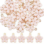 Thinp 30 Pcs Cherry Blossoms Decor, Flower Charms for Jewelry Making Small Flower Enamel Charms Gold Plated Flowers Pendants for DIY Crafts Purse Keychains Bracelet Necklace Earrings Making Findings