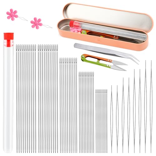 58 Pcs Beading Needles for Jewelry Making, Big Eye Beading Needles Ultra-Thin Stainless Steel Craft Seed Bead Needles, Flexible Eye, Perfect for Beading, Embroidery & DIY Crafts - style: 58 Pcs