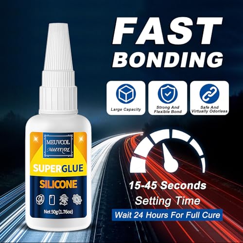 Meuvcol Silicone Glue 100g - Fast-Bonding & Waterproof Silicone Adhesive for Silicon Rubber, Model, Toys, TPU, TPR, TPE - Clear Liquid Silicone Adhesive for Crafts, 6 Applicator Nozzles - size: 100g, style: Silicone Glue