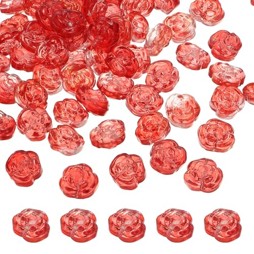 uxcell 50 Pcs Rose Beads, 0.55" Glass Flower Rose Charm Carved Loose Spacer Crystal Craft Beads for DIY Jewelry Making Bracelet Beading Projects Supplies, Red - color: Red