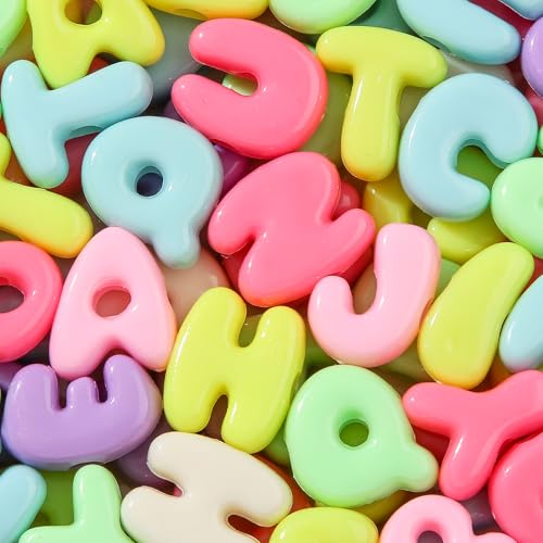 180pcs Large Letter Beads Big Chunky Letter Bead A-Z Acrylic Alphabet Bubble Beads for Paracord Bead Bag Charm Keychains Crafts Education Leaning (Spring Color) - color: yello&green&blue