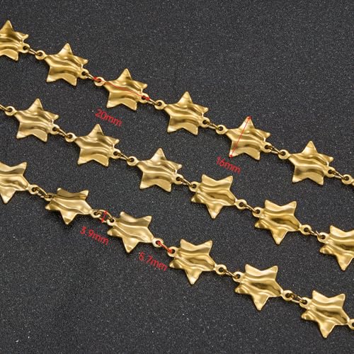 2 Yard Gold Star Chain for Jewelry Making Stainless Steel Chains for Crafts DIY Baroque Link Chain Bulk - color: Gold Star