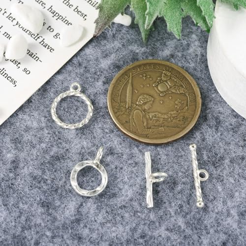 2 Sets 925 Sterling Silver Toggle Clasps Round OT Toggle Jewelry Clasps T-Bar Closure Clasp Fastener IQ End Connectors for DIY Necklace Bracelet Jewelry Making - color: 925 Sterling Silver-T Bar