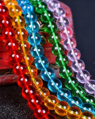 8mm Glass Beads 46PCS Glass Beads for Jewelry Making Charm Round Loose Bead for Bracelet Making Kit (Light Scarlet Glass) - color: Light Scarlet Glass