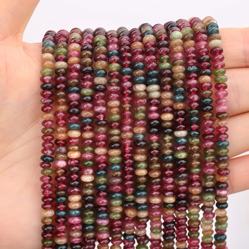 BONNY BOXX 1 Strand (150PCs) Natural 2 * 4mm Colorful Tourmaline Rondelle Beads, Natural Abacus Disk Stone Beads Loose Spacer Gemstone for DIY Bracelet Necklace Jewelry Making - color: Colorful Tourmaline, size: 2*4MM