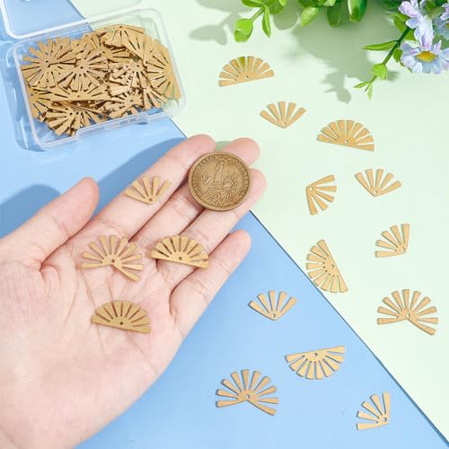 BENECREAT 60pcs Raw Brass Semicircle Shape Fan Earrings & Necklace Charms - Half Round & Geometric Component Charms for DIY Jewelry Craft Making