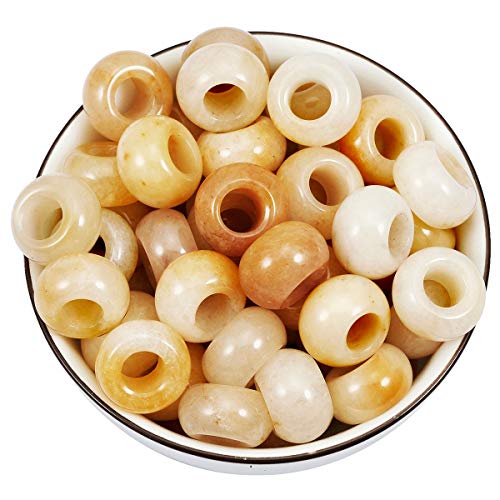 Nupuyai Pack of 30 Large Hole Stone Loose Beads for Jewelry Making, Polished Rondelle European Beads fit Charms Bracelet, Yellow Jade - color: Yellow & White, size: 14x8mm