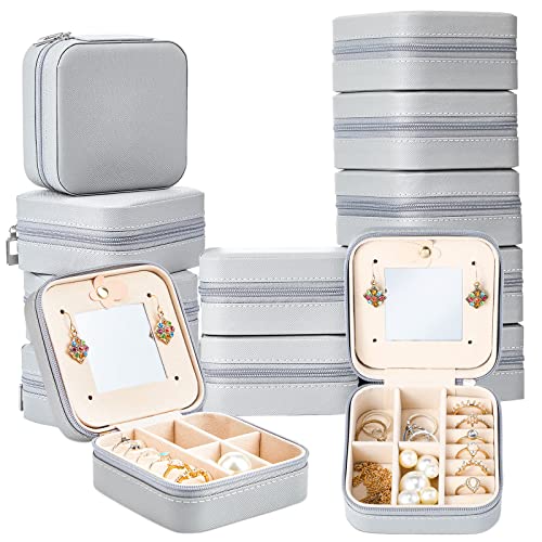 10 Pcs Travel Jewelry Case Bridesmaid Gift Boxes Jewelry Travel Organizer With Mirror Small Jewelry Box Mini Storage Organizer Box for Women Girls Earrings Rings Necklaces - color: Gray