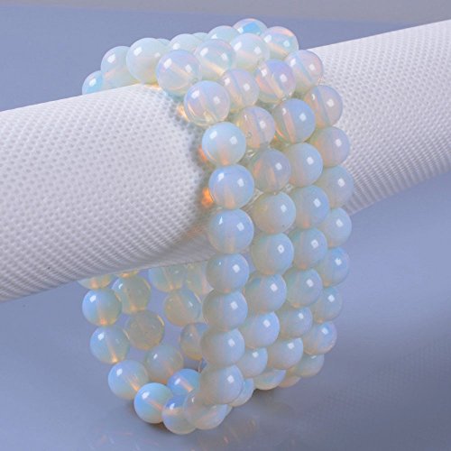 Justinstones Gem Semi Precious Gemstone 8mm Round Beads Stretch Bracelet 7 Inch Unisex - color: Synthetic Opalite