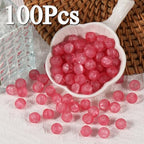 100Pcs Glass Beads 10mm Round Moon Frosted Cracked Water-Activated Transparent Glazed Beads, Ideal for DIY Bracelets Necklaces Phone Charms Craft Supplies (Rose) - color: Rose
