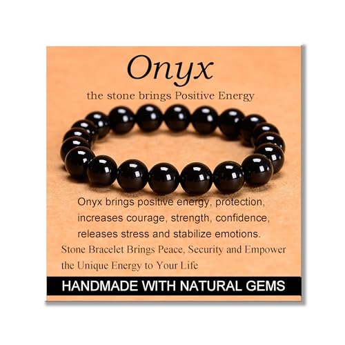 MASSIVE BEADS Handmade Yoga Stretch Elastic Bracelet Natural Stone Crystal Healing Power Energy Gifts for Unisex Adult 4mm 6mm 8mm 10mm - color: Black Onyx(Positive Energy), size: 10mm