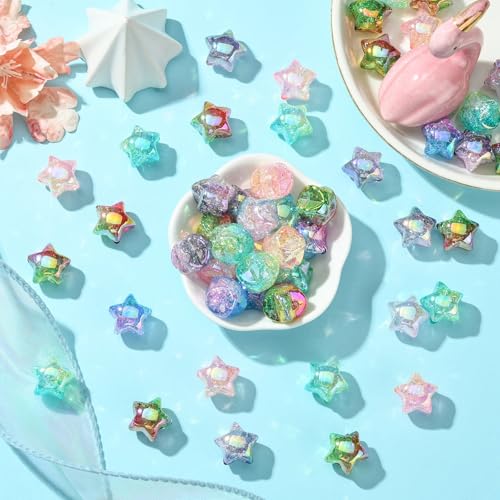 LiQunSweet 50 Pcs Transparent Crackle Acrylic Beads Gradient Color Crackle Star Loose Beads Spacer for DIY Necklace Bracelet Jewelry Craft Making - color: Crackle Star Loose Beads_50 Pcs