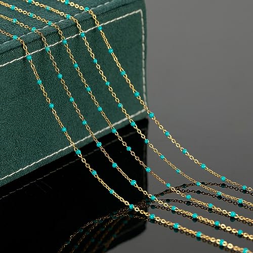UMAOKANG 33ft/10m Turquoise Enamel Bead Chains for Jewelry Making Gold Plated Stainless Steel Jewelry Chain Roll - color: Gold-Turquoise Enamel