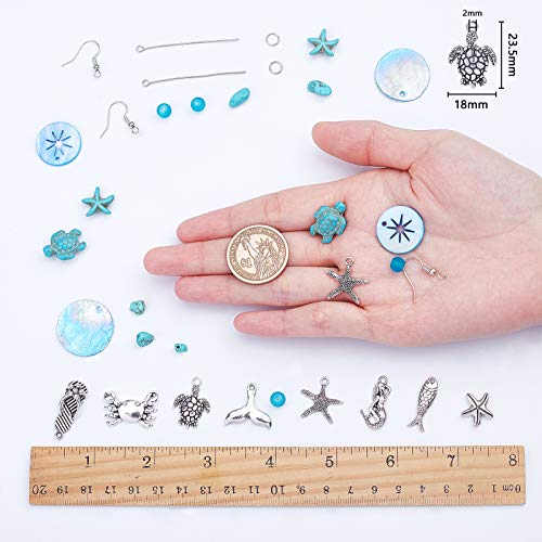 SUNNYCLUE 1 Box DIY 10 Pairs Starfish Mermaid Turquoise Earring Making Starter Kit Ocean Beach Summer Theme Earrings Synthetic Turquoise Beads Turtle Fish Crab Slipper Charm for DIY Jewelry Making - color: Ocean Earrings 4