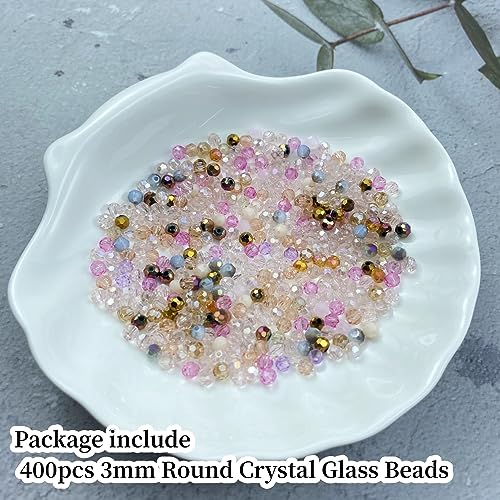 400pcs 3mm Round Crystal Glass Beads Round Faceted Spacer Beads for Jewelry Making Bracelet Earring Necklace Wind Chimes Suncatchers DIY Craft Making Supplies(Pink Series) - color: Pink Series, size: 3mm