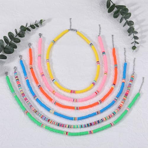 12/6/5 PCS Heishi Surfer Choker Summer Beach Clay Bead Bohemian Necklace Set for Women