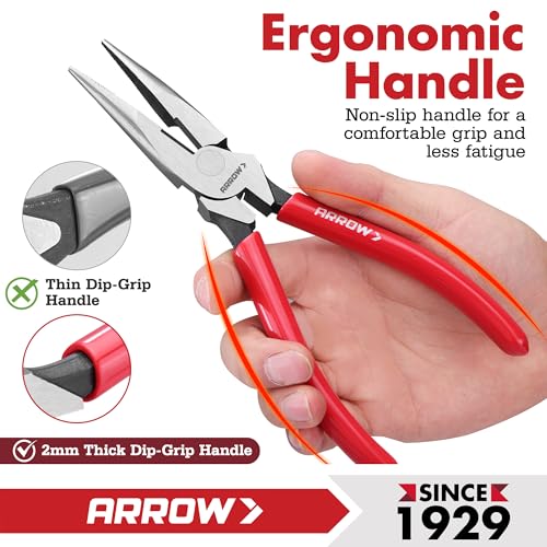ARROW 8" High Leverage Needle Nose Pliers with Side Cutters, Long Nose Pliers for Gripping, Wire Bending, Cutting (Pack of 2) - size: 8 INCH (Pack of 2)