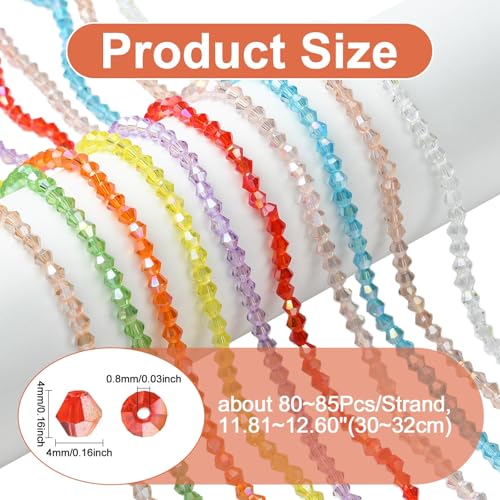 Stiesy 4mm Bicone Crystal Beads 10 Strands, Electroplated Faceted Bicone Glass Beads Spacer for DIY Jewelry Making, Bracelet Stringing and Craft Supplies - color: Bicone-10 Colors-10strands