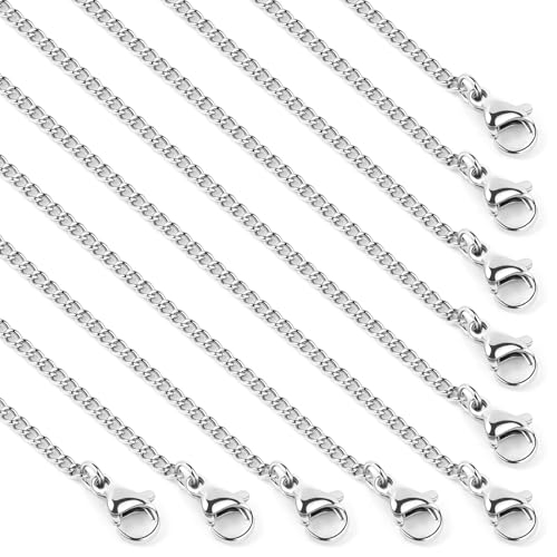 Cadikez 24PCS Stainless Steel Curb Chain Necklace Bulk, 2mm 18inch Stainless Steel Finished Flat Twisted Link Chains for Necklace Jewelry Making - color: 2.0mm Stainless Steel